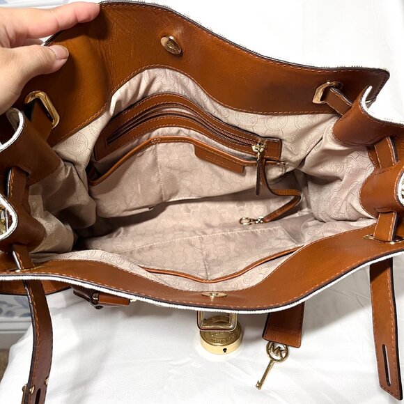 MICHAEL KORS Hamilton Large Saffiano Leather Logo Satchel - White Coated Canvas - Picture 15 of 15